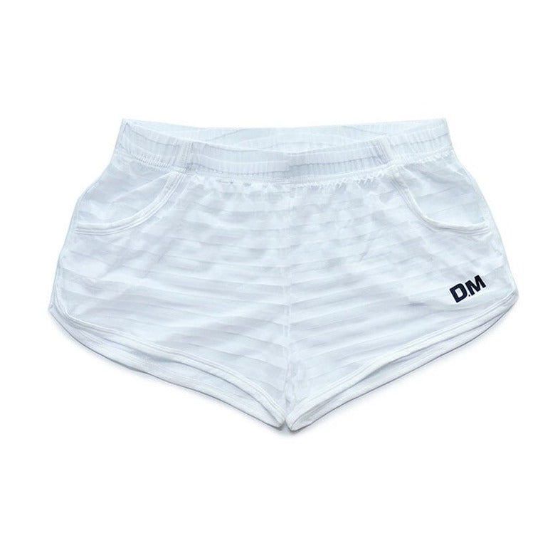 white Gay Shorts | DM Striped Mesh Gym Shorts - Men's Activewear, gym short, sport shorts, running shorts- pridevoyageshop.com