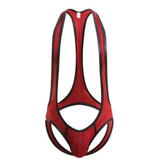 red Gay Singlet and Bodysuit | Men's Pouch Mesh Jockstrap Singlet - Men's Singlets, Bodysuits, Leotard & Unitard - pridevoyageshop.com