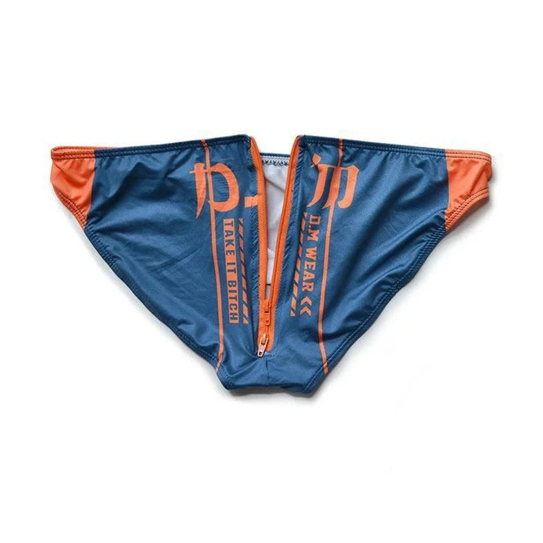navy blue DM Take It Bitch Open Butt Zipper Briefs - pridevoyageshop.com - gay men’s underwear and activewear