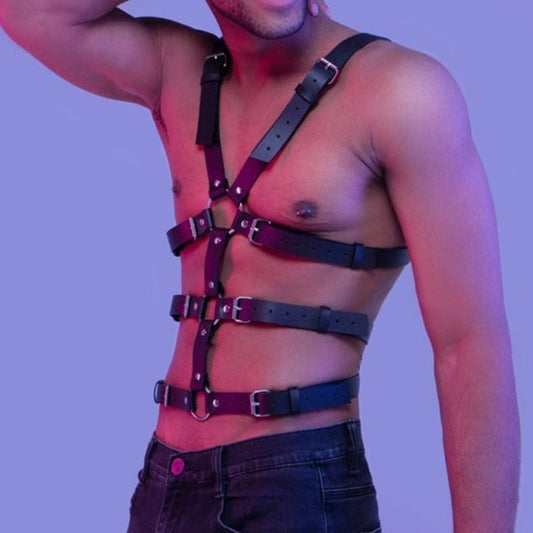 Men's Full Body Bondage Leather Harness: Sexy Clubbing Outfits and gay lingerie- pridevoyageshop.com - gay men’s harness, lingerie and fetish wear