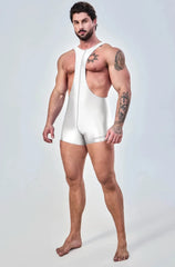 a sexy gay man in white Glossy Bodybuilder Singlets - Men's Singlets, Bodysuits, Rompers & Jumpsuits - pridevoyageshop.com