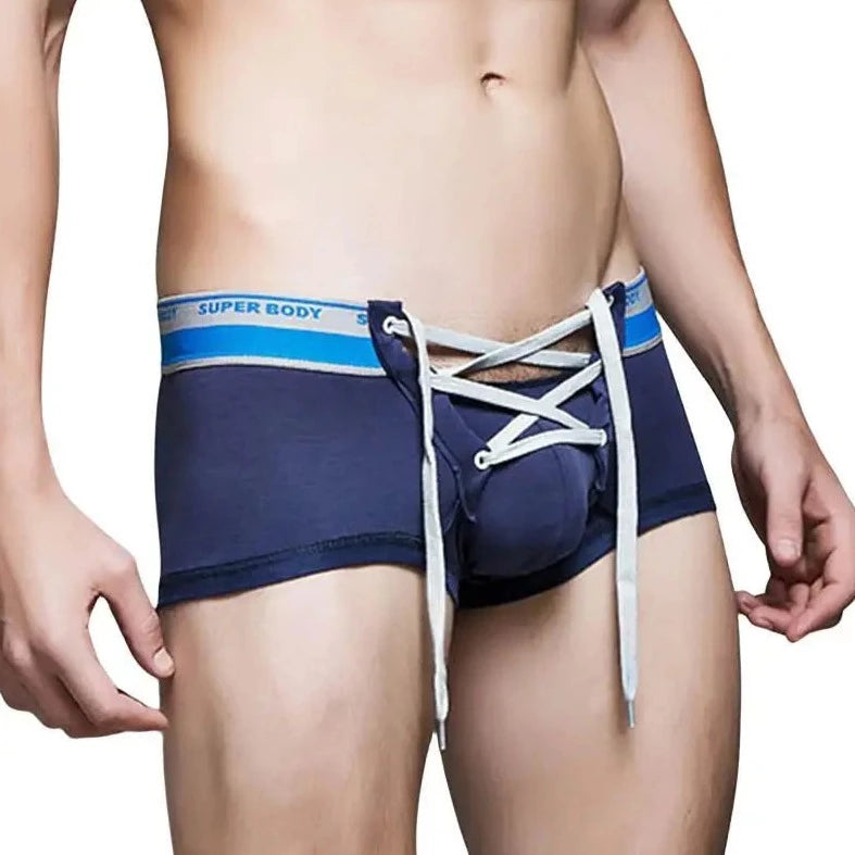 Dark blue SUPERBODY Athletic Laced Boxer Briefs - pridevoyageshop.com - gay men’s underwear and swimwear