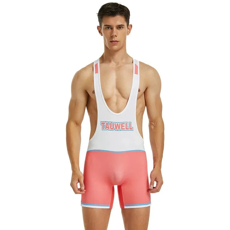 a sexy gay man in White Pink Racerback Classic Athletic Singlet - Men's Singlets, Bodysuits, Leotard & Unitard - pridevoyageshop.com