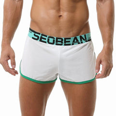 hot gay man in white Seobean Mens Gym Shorts With Built In Jockstrap | Gay Shorts - Men's Activewear, gym short, sport shorts, running shorts- pridevoyageshop.com