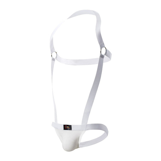 white CLEVER-MENMODE Elastic Jockstrap Harness | Gay Harness- pridevoyageshop.com - gay men’s harness, lingerie and fetish wear