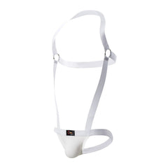 white CLEVER-MENMODE Elastic Jockstrap Harness | Gay Harness- pridevoyageshop.com - gay men’s harness, lingerie and fetish wear