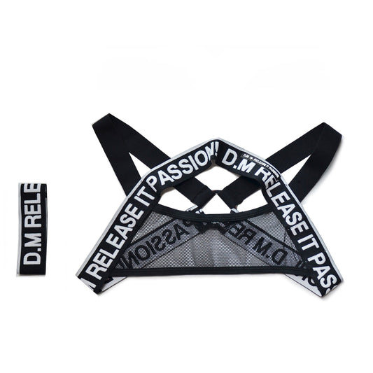 black DM Men's Release Mesh Chest Harness | Gay Harness- pridevoyageshop.com - gay men’s harness, lingerie and fetish wear