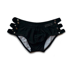 black DM Hollow Out Sideshow Swim Trunks - pridevoyageshop.com - gay men’s underwear and swimwear