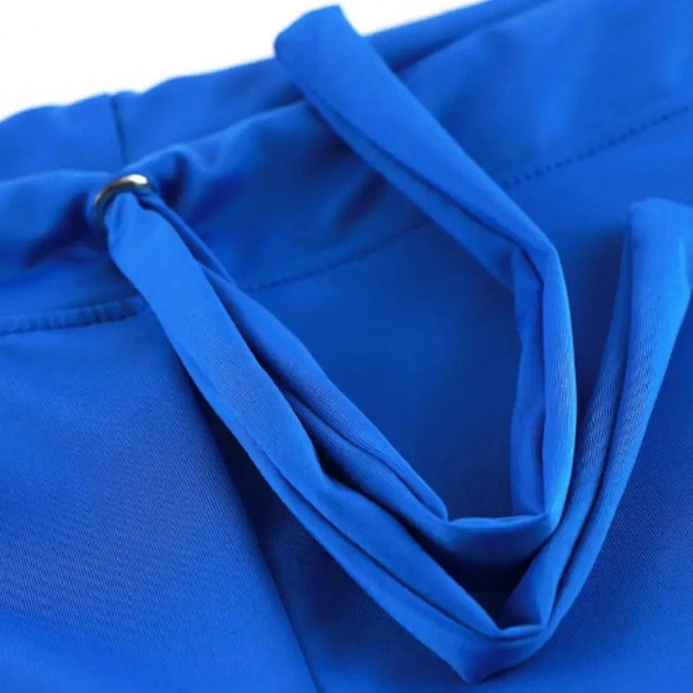 details of blue Men's Drawstring Silky Bell Bottom Sweats & Yoga Pants - pridevoyageshop.com - gay men’s underwear and swimwear