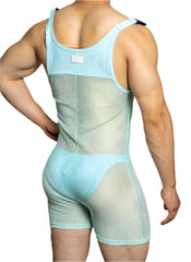 a sexy man in sky blue DM Cruising Mesh Singlets - Men's Singlets, Bodysuits, Leotard & Unitard - pridevoyageshop.com