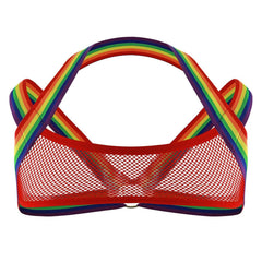 Red Rainbow Elastic Mesh Harness: Premium Men's Clubwear and Lingerie- pridevoyageshop.com - gay men’s harness, lingerie and fetish wear