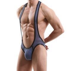 sexy gay man in gray Gay Singlet and Bodysuit | Men's Pouch Mesh Jockstrap Singlet - Men's Singlets, Bodysuits, Leotard & Unitard - pridevoyageshop.com