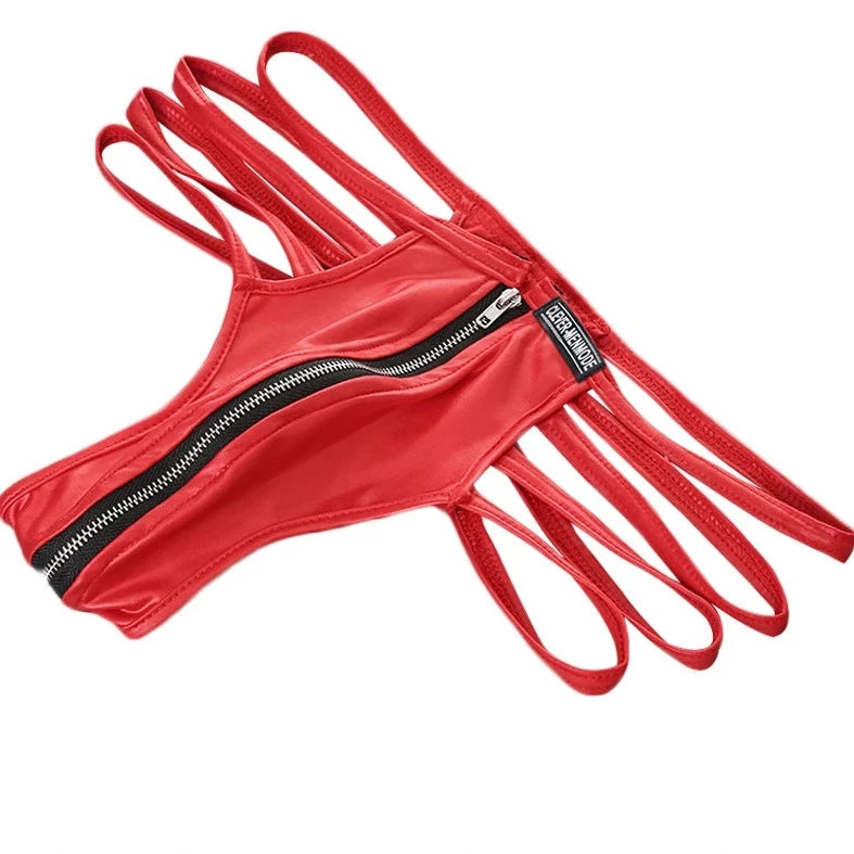 red Gay Men's Zipper Strapped Boxer Briefs - pridevoyageshop.com - gay men’s underwear and swimwear