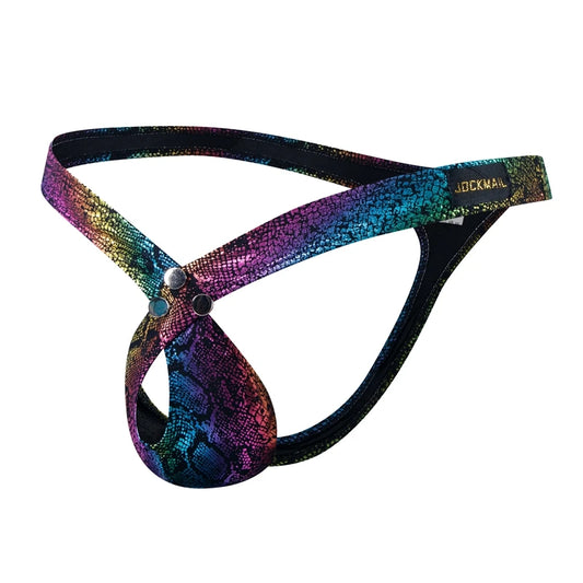 rainbow Jockmail Snakeskin Bare Thong - pridevoyageshop.com - gay men’s underwear and swimwear