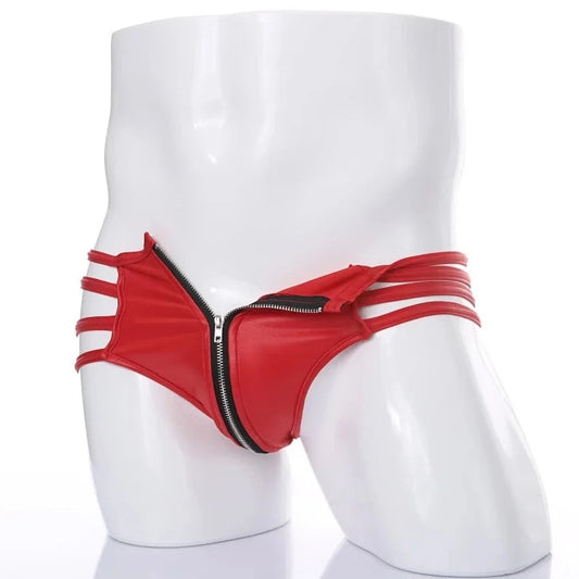 red Gay Men's Zipper Strapped Boxer Briefs - pridevoyageshop.com - gay men’s underwear and swimwear