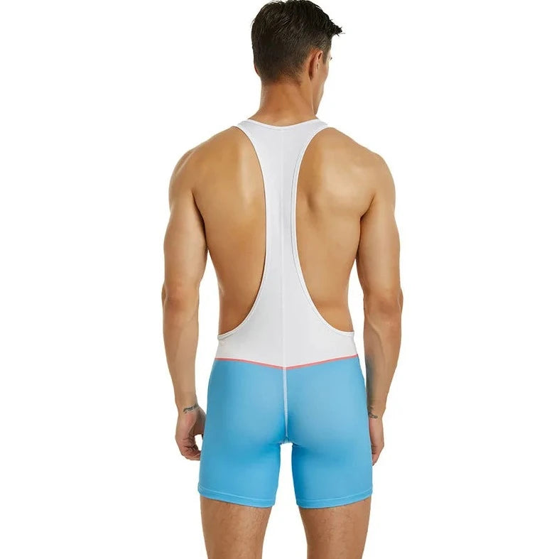 a sexy gay man in White Blue Racerback Classic Athletic Singlet - Men's Singlets, Bodysuits, Leotard & Unitard - pridevoyageshop.com