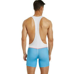 a sexy gay man in White Blue Racerback Classic Athletic Singlet - Men's Singlets, Bodysuits, Leotard & Unitard - pridevoyageshop.com