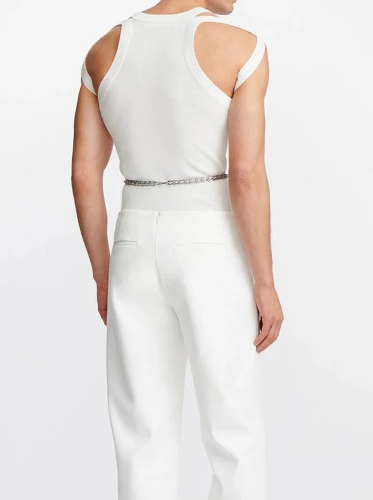 a sexy gay man in white Men's Chic Strap Tank - pridevoyageshop.com - gay crop tops, gay casual clothes and gay clothes store