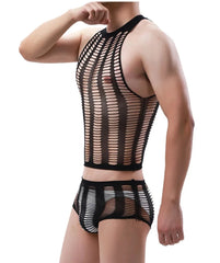 a hot gay man in Men's Sexy Fishnet Lounge Bodysuit Set | Gay Loungewear & Pajamas - pridevoyageshop.com - gay pajamas, gay loungewear, gay sleepwear