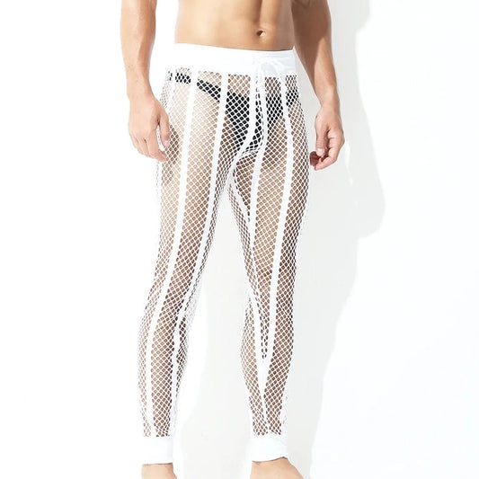 white Men's Striped Mesh Tights - pridevoyageshop.com - gay men’s underwear and swimwear