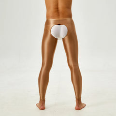 Tap Here Wet-Look Crotchless Leggings for Gay Men