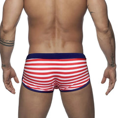 a hot gay man in red Mariner Stripe Swim Trunks - pridevoyageshop.com - gay men’s underwear and swimwear