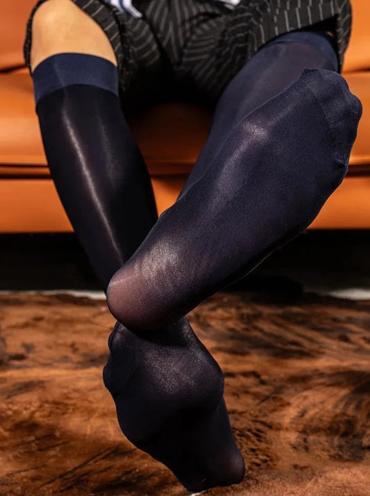 sexy gay man in blue Men's Ultra-thin Glossy Sheer Dress Socks - pridevoyageshop.com - gay men’s bodystocking, lingerie, fishnet and fetish wear