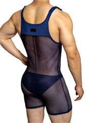 a sexy man in navy blue DM Cruising Mesh Singlets - Men's Singlets, Bodysuits, Leotard & Unitard - pridevoyageshop.com
