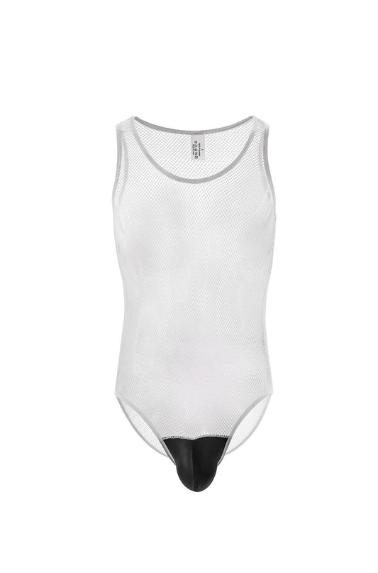 white Gay Bodysuit and Singlet | Men's Mesh Full Bodysuit - Men's Singlets, Bodysuits, Leotard & Unitard - pridevoyageshop.com