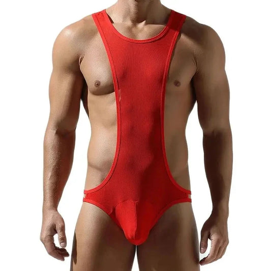 a hot gay man in red Exhibiting Mesh Thong Bodysuit - Men's Singlets, Bodysuits, Leotard & Unitard - pridevoyageshop.com