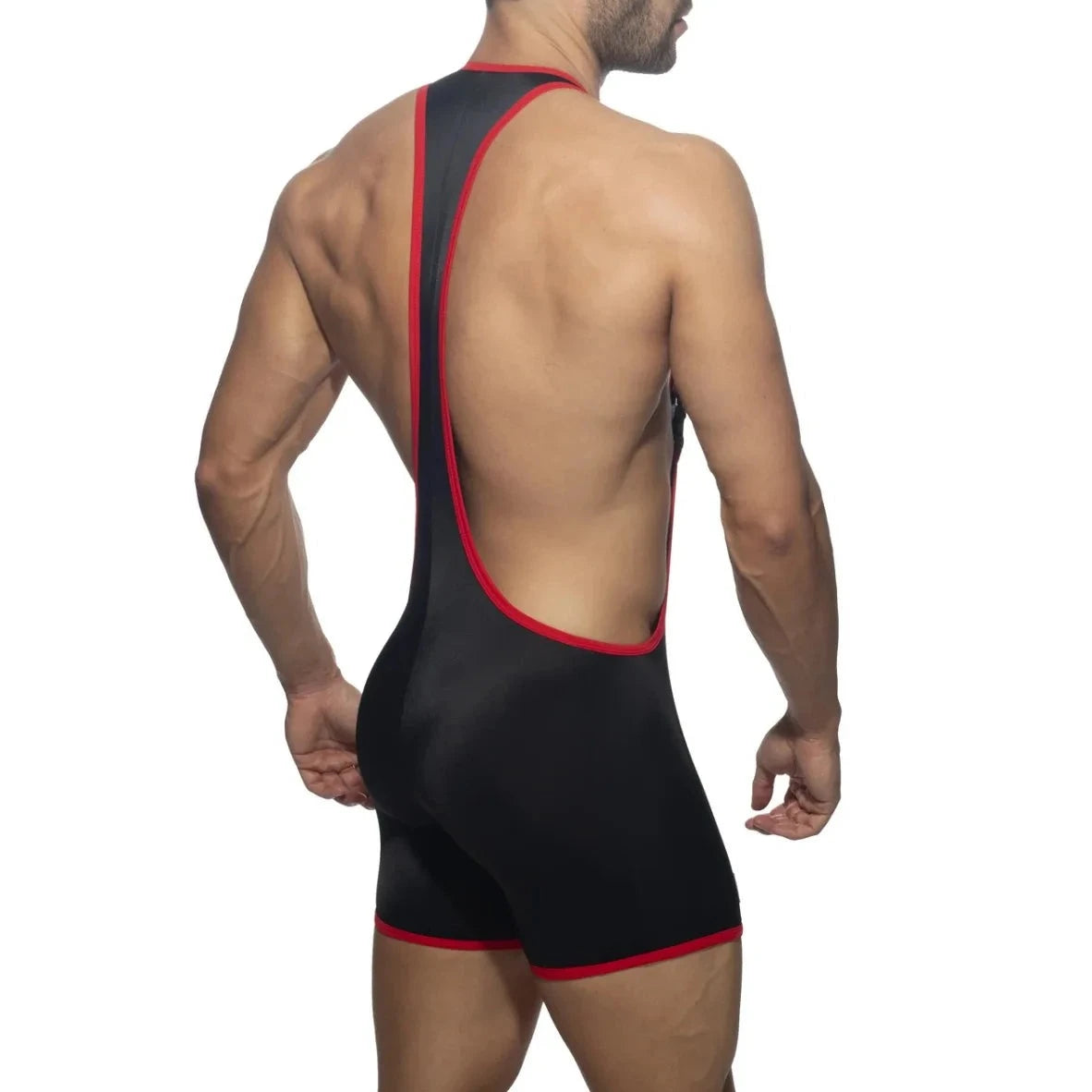 a sexy man in black Rainbow Tape Buckle Workout Singlet - Men's Singlets, Bodysuits, Leotard & Unitard - pridevoyageshop.com
