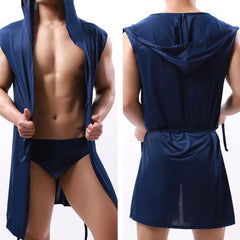 a hot gay man in dark blue Men's Hooded Muscle Robe - pridevoyageshop.com - gay men’s underwear and swimwear