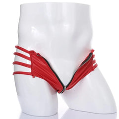 red Gay Men's Zipper Strapped Boxer Briefs - pridevoyageshop.com - gay men’s underwear and swimwear
