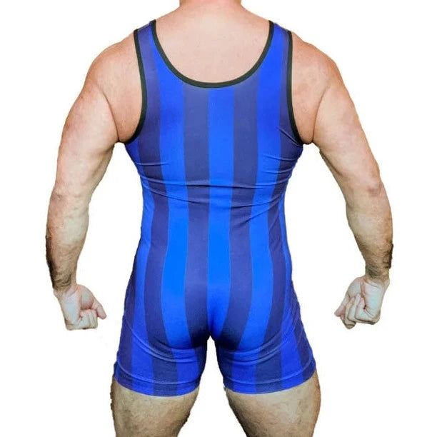a sexy gay man in blue The 80's Retro Striped Wrestling Singlets - Men's Singlets, Bodysuits, Rompers & Jumpsuits - pridevoyageshop.com