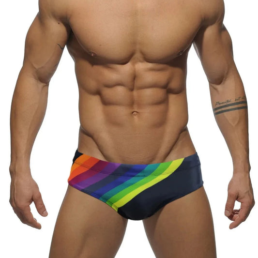 a hot gay man in black Men's Rainbow Surge Swim Briefs - pridevoyageshop.com - gay men’s underwear and swimwear