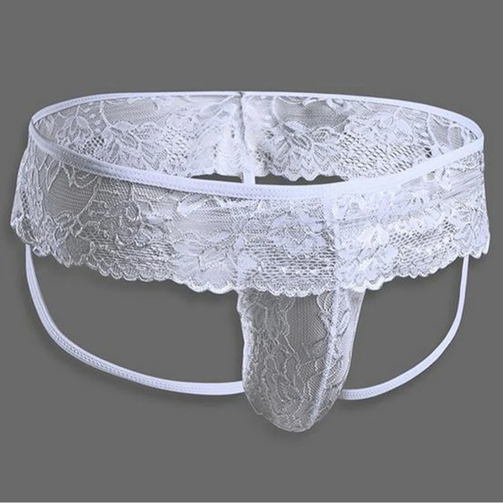 White Men's Queer Lace Cage Thong - pridevoyageshop.com - gay men’s thongs, boxers, briefs and jockstraps