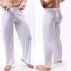 white Men's Drawstring Silky Bell Bottom Sweats & Yoga Pants - pridevoyageshop.com - gay men’s underwear and swimwear