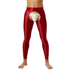 Tap Here Wet-Look Crotchless Leggings for Gay Men