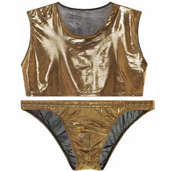 gold Metallic Stage Star Sleeveless Crop Top & Briefs | Gay Clubwear - pridevoyageshop.com - gay crop tops, gay casual clothes and gay clothes store