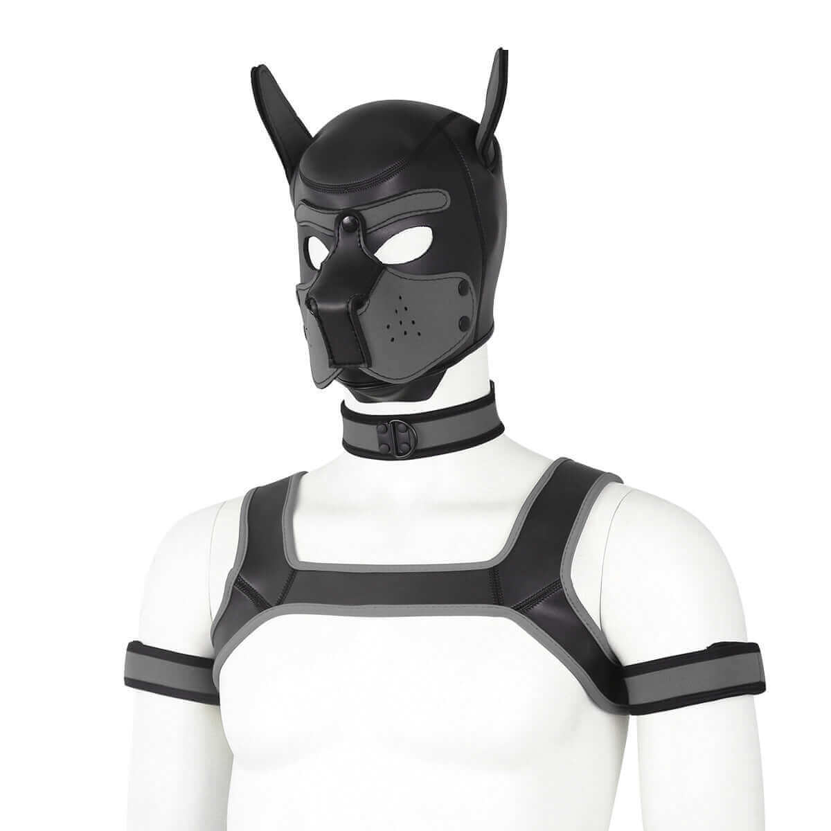 gray Gay Men Neoprene Puppy Hood Set for Kinks and Fetishes - pridevoyageshop.com - gay men’s bodystocking, lingerie, fishnet and fetish wear