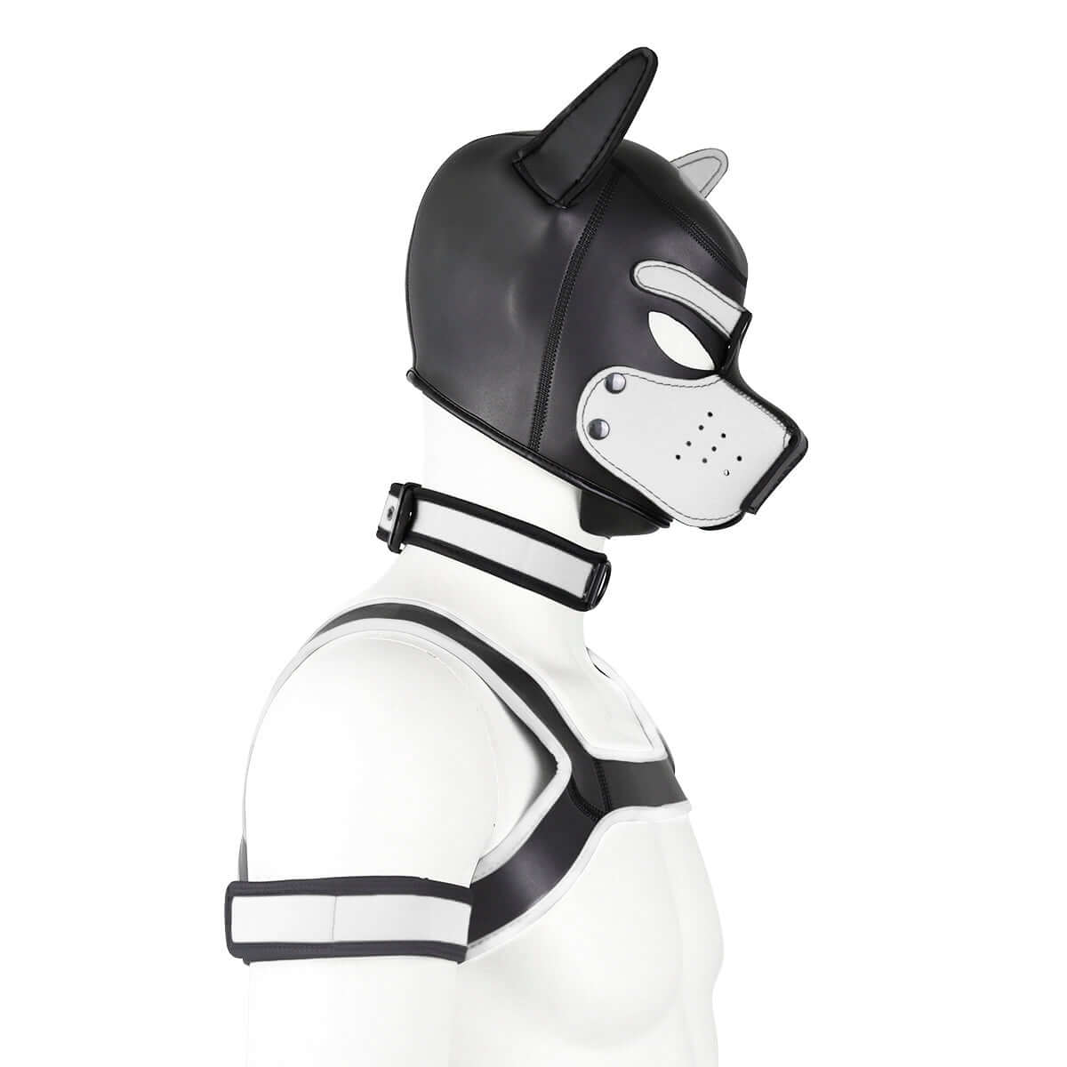 white Gay Men Neoprene Puppy Hood Set for Kinks and Fetishes - pridevoyageshop.com - gay men’s bodystocking, lingerie, fishnet and fetish wear