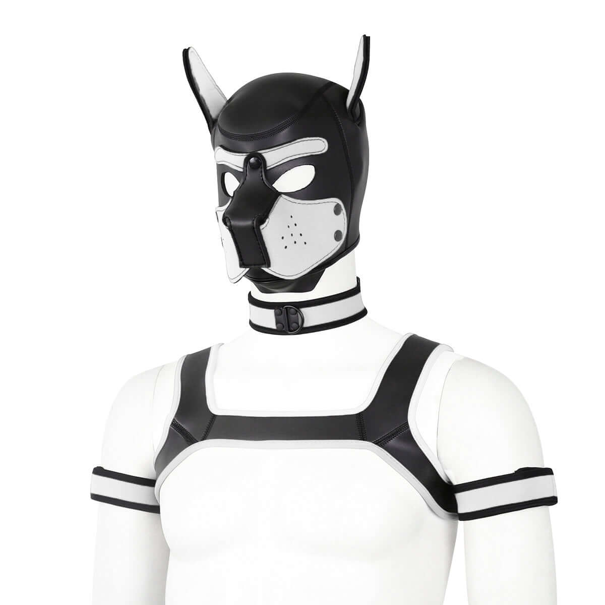 white Gay Men Neoprene Puppy Hood Set for Kinks and Fetishes - pridevoyageshop.com - gay men’s bodystocking, lingerie, fishnet and fetish wear