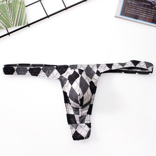 white Sexy Plaid Bulging Pouch Thongs | Gay Men Underwear- pridevoyageshop.com - gay men’s underwear and swimwear