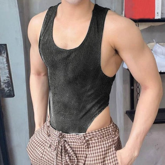 sexy gay man in Gay Bodysuit and Singlet | Sparkling Elegance O-neck Bodysuit - Men's Singlets, Bodysuits, Leotard & Unitard - pridevoyageshop.com