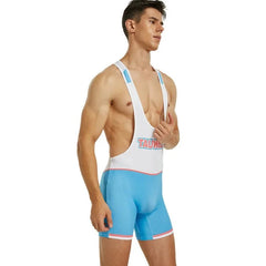 a sexy gay man in White Blue Racerback Classic Athletic Singlet - Men's Singlets, Bodysuits, Leotard & Unitard - pridevoyageshop.com