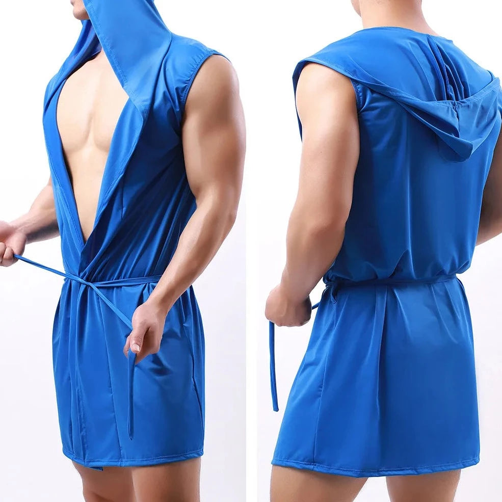 a hot gay man in blue Men's Hooded Muscle Robe - pridevoyageshop.com - gay men’s underwear and swimwear