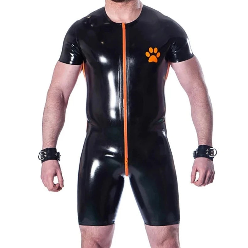 a hot gay man in Black and OrangeLatex Puppy Singlet - Men's Singlets, Bodysuits, Leotard & Unitard - pridevoyageshop.com