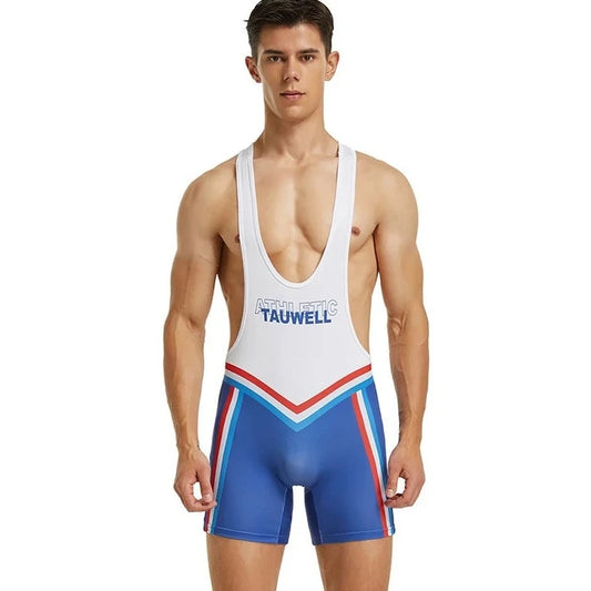 a sexy gay man in Athletic White Racerback Classic Athletic Singlet - Men's Singlets, Bodysuits, Leotard & Unitard - pridevoyageshop.com