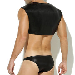 a hot gay man in black Metallic Stage Star Sleeveless Crop Top & Briefs | Gay Clubwear - pridevoyageshop.com - gay crop tops, gay casual clothes and gay clothes store