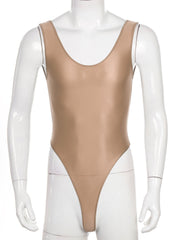Coffee Fluorescent Green The ’80s Shiny Thong Bodysuits - Men's Singlets, Bodysuits, Leotard & Unitard - pridevoyageshop.com